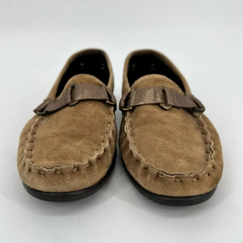 AGL Attilio Giusti Leombruni Loafer Moccasin Women 39 US 8-8.5 Tan Suede Leather
